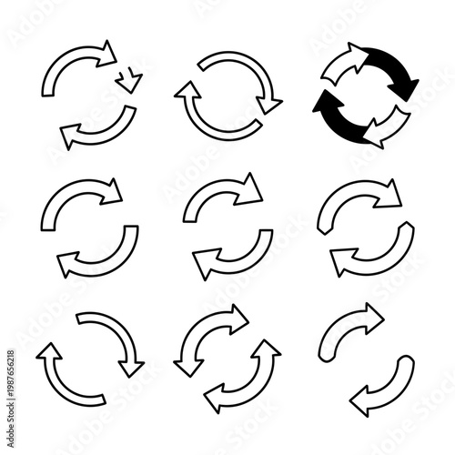 Set of Circular Refresh and Recycle Arrow Icons Vector Illustration