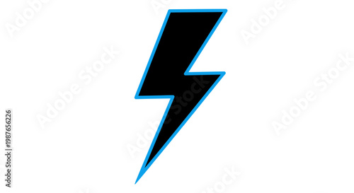 Black Lightning Bolt Vector Icon with Blue Outline
