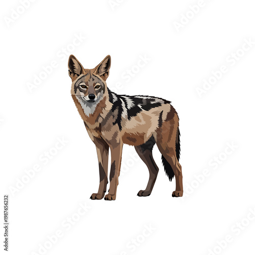 Black-backed Jackal Vector Illustration Isolated on White Background