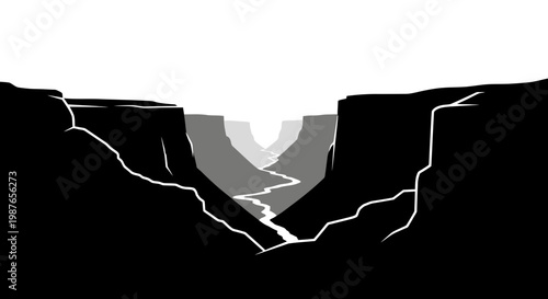 Minimalist black and white canyon landscape vector illustration