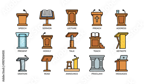 Variety of podiums and lecterns for speech and presentation styles