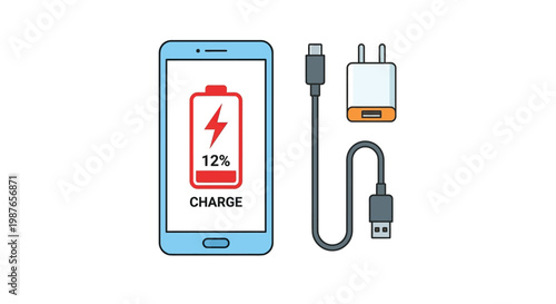 Smartphone charging process illustrated with different states and accessories