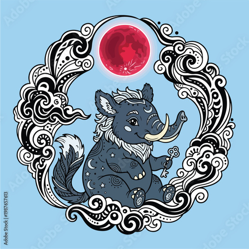 Boar with Moon Background Art.