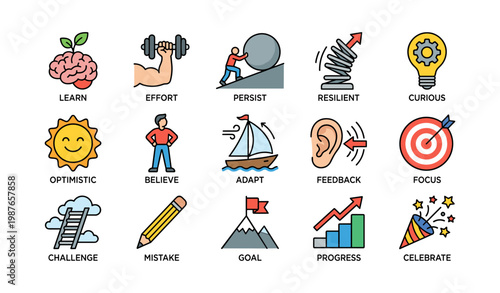 Motivational icons for personal growth and success