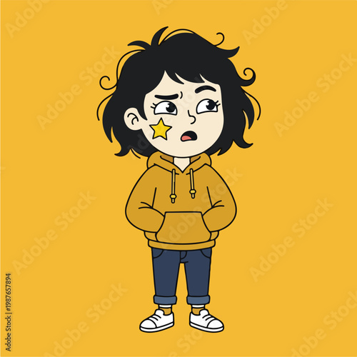 Cartoon Girl with Star Face.