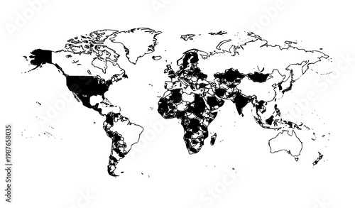 Detailed political world map vector with country borders clean minimalist global geography design for education and website layouts