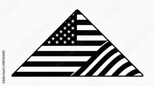 Abstract geometric representation of the American flag incorporated into a triangular design, symbolizing national identity and patriotism