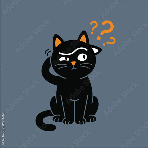 Confused Black Cartoon Cat 1.