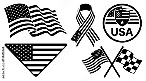 American flag symbols and icons representing patriotism and national pride