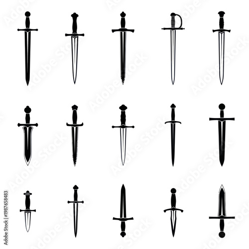 Collection of historical swords and daggers, vector illustration