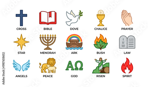 Symbolic illustrations of christian and jewish religious icons