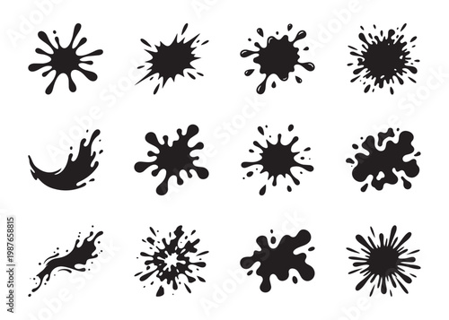 Paint splash and blot vector illustration set on transparent background.