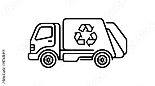 Modern Recycling Garbage Truck Monoline Logo Vector