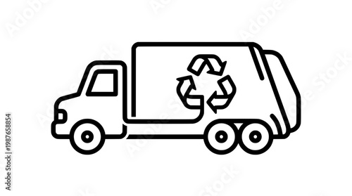 Modern Recycling Garbage Truck Monoline Logo Vector