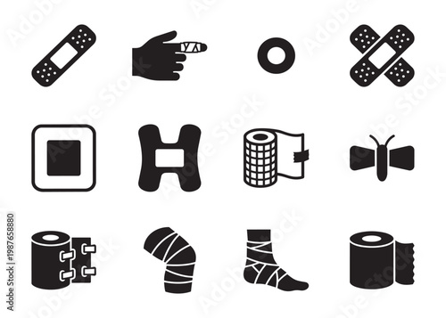 Medical bandage and plaster vector illustration set on transparent background.