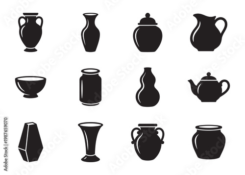 Decorative vases and pots vector illustration set, pottery and ceramic containers.