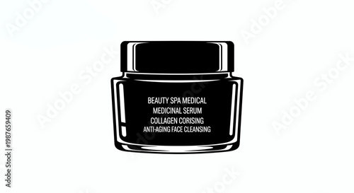 Black and White Anti-Aging Face Cream Jar Vector Illustration