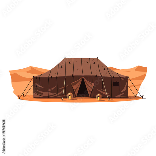 Traditional Bedouin Tent in Desert Landscape Vector Illustration