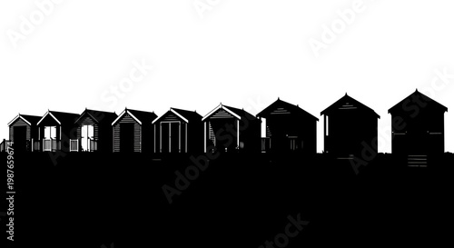 Row of Beach Hut Silhouettes Vector Illustration