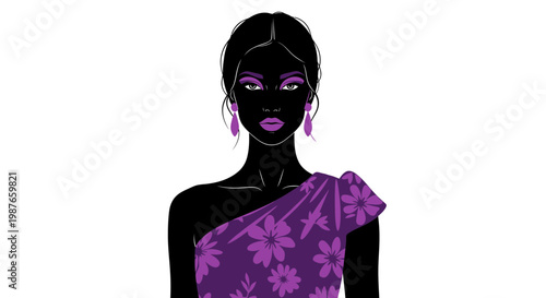Elegant Fashion Illustration of Woman Silhouette in Purple Dress