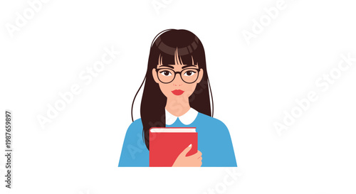 Student girl with glasses holding a red book vector illustration