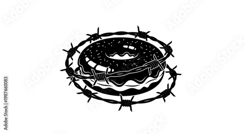 Donut Wrapped in Barbed Wire Forbidden Food Vector Illustration