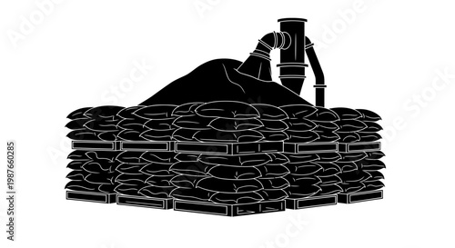 Industrial Sacks on Pallets and Bulk Storage Vector Illustration