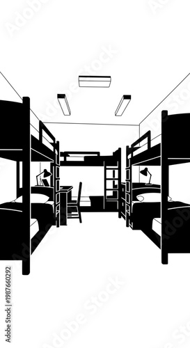 Vector Illustration of a Shared Dormitory Room with Bunk Beds