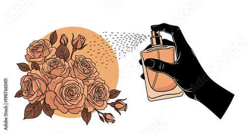 Hand Spraying Rose Perfume Vector Illustration