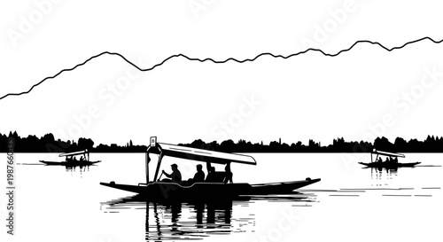 Minimalist Shikara Boat Silhouette on Dal Lake Kashmir Illustration