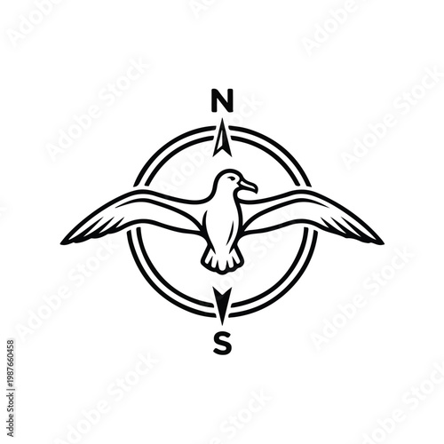 Seagull Flying Over Compass.