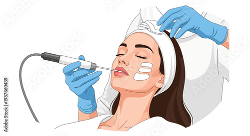 Young Woman Receiving Professional Facial Cosmetic Treatment Vector