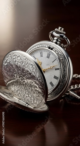 Elegant Silver Pocket Watch with Intricate Design Touches
