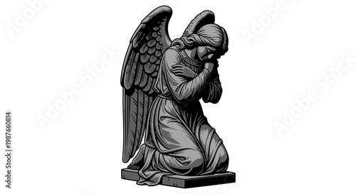 Vector Illustration of a Kneeling Praying Angel Statue