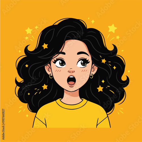 Surprised young woman with stars.