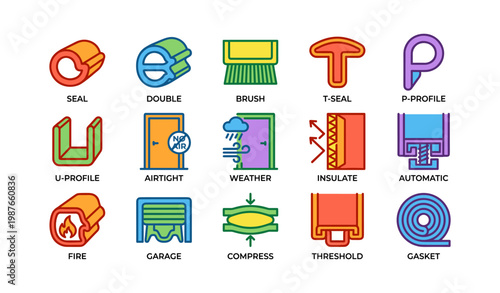 Colorful seal and insulation icons for various applications