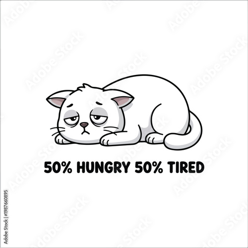 Tired Hungry Cartoon Cat.