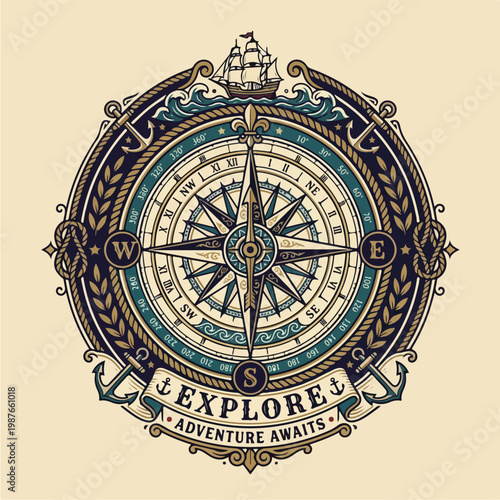 Vintage Compass Navigation Tool.