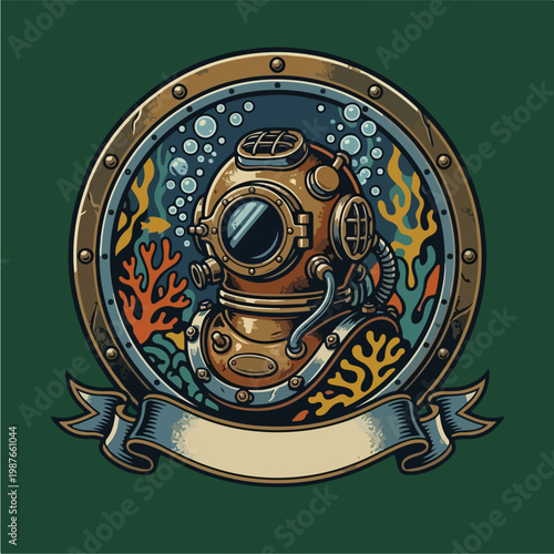 Vintage Diving Helmet Illustration.