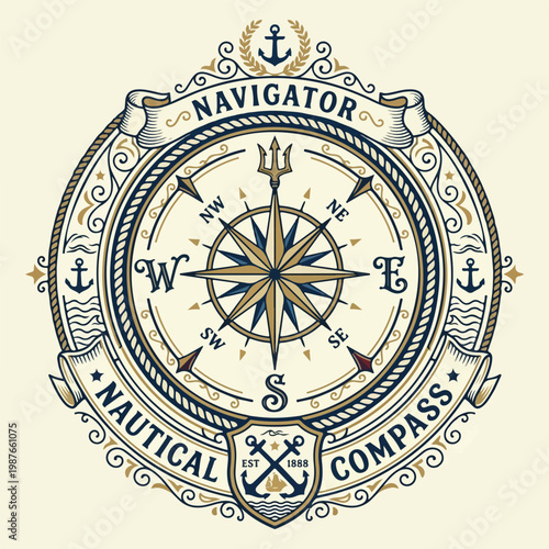Vintage Nautical Compass Navigation.