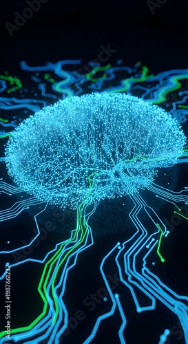 Futuristic Digital Brain with Circuitry and Light