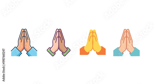 Four pairs of hands pressed together in a prayerful gesture