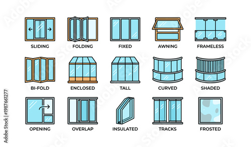 Variety of window designs: sliding, folding, fixed, awning, frameless, bi-fold, enclosed, curved