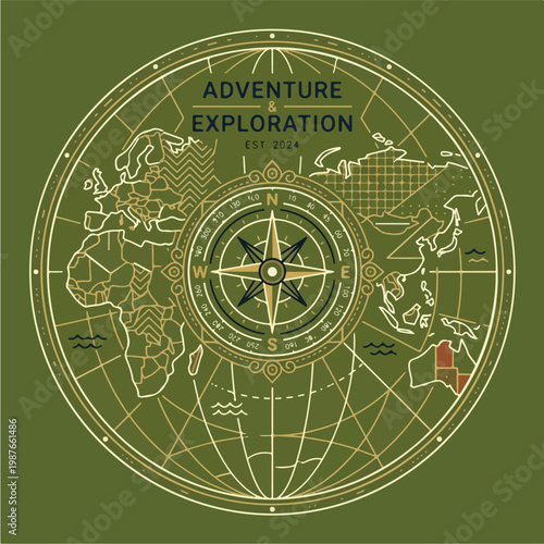 Vintage World Map Compass Navigation 1.