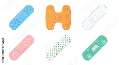 Colorful adhesive bandages arranged in a still life composition
