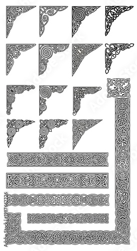 Intricate Celtic Knotwork Decorative Corner and Border Designs