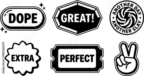 Black and white dope great perfect extra typography badges with peace sign hand vector art