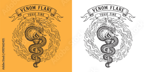 Venom Flare Snake Wrapped Around Torch with Flame Wreath
