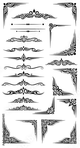 Ornamental Decorative Dividers and Frame Corners for Design