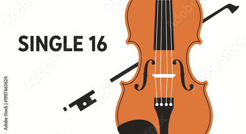 Violin and Bow Vector Illustration with Single 16 Text